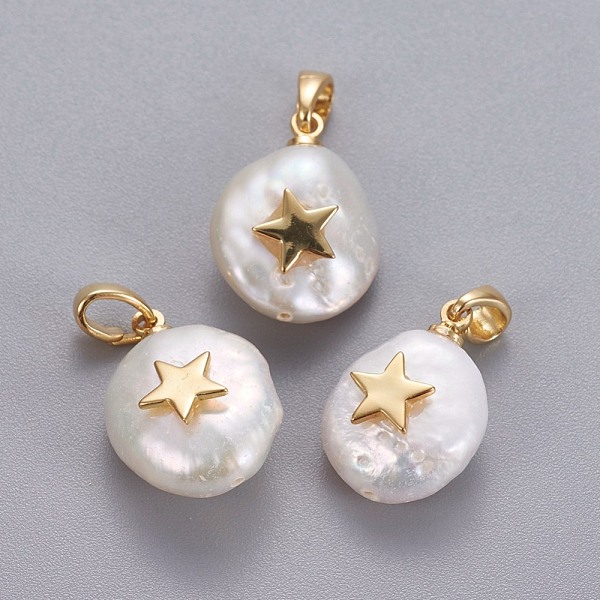 PandaHall Natural Cultured Freshwater Pearl Pendants, with Brass Findings, Nuggets with Star, Long-Lasting Plated, Golden...
PandaHall Natural Cultured Freshwater Pearl Pendants, with Brass Findings, Nuggets with Star, Long-Lasting Plated, Golden...