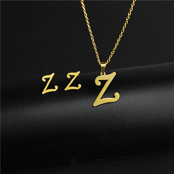 PandaHall Golden Stainless Steel Initial Letter Jewelry Set, Stud Earrings & Pendant Necklaces, Letter Z, No Size Stainless Steel Letter Z
PandaHall Golden Stainless Steel Initial Letter Jewelry Set, Stud Earrings & Pendant Necklaces, Letter Z, No Size Stainless Steel Letter Z
