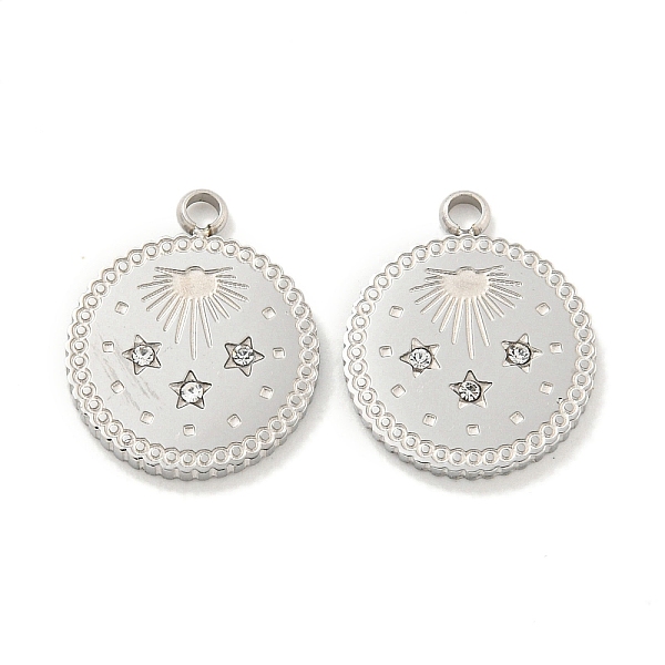 PandaHall 304 Stainless Steel Pendants, with Crystal Rhinestone, Flat Round with Star/Sun Charms, Stainless Steel Color, 14x11.5x1.5mm, Hole..., Clear
PandaHall 304 Stainless Steel Pendants, with Crystal Rhinestone, Flat Round with Star/Sun Charms, Stainless Steel Color, 14x11.5x1.5mm, Hole..., Clear