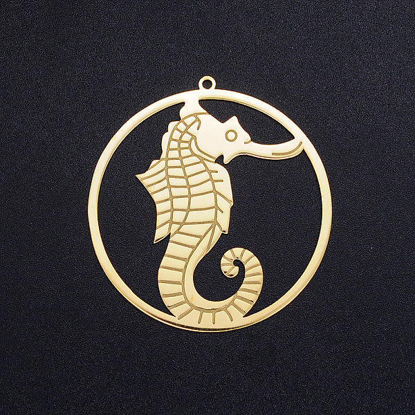 PandaHall 201 Stainless Steel Pendants, Circle with Sea Horse, Golden, 42x40x1mm, Hole: 1.6mm 201 Stainless Steel Sea Horse
PandaHall 201 Stainless Steel Pendants, Circle with Sea Horse, Golden, 42x40x1mm, Hole: 1.6mm 201 Stainless Steel Sea Horse