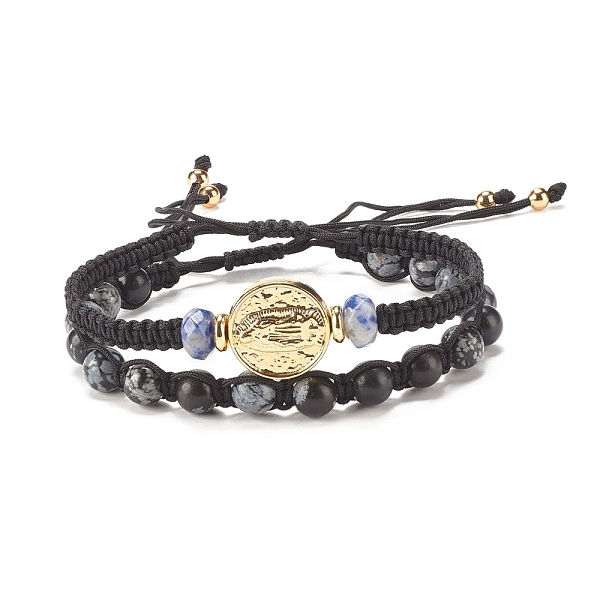 PandaHall 2Pcs 2 Style Natural Snowflake Obsidian & Blue Spot Jasper Braided Bead Bracelets Set with Brass Virgin Mary, Gemstone Adjustable..., Black
PandaHall 2Pcs 2 Style Natural Snowflake Obsidian & Blue Spot Jasper Braided Bead Bracelets Set with Brass Virgin Mary, Gemstone Adjustable..., Black