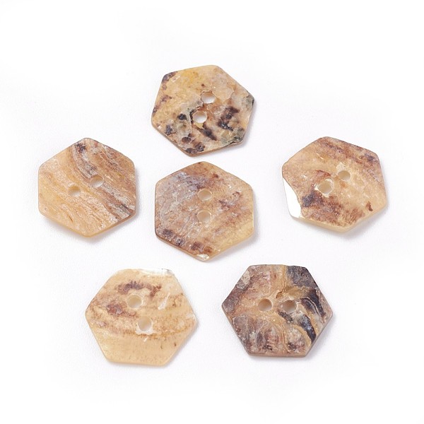 PandaHall Freshwater Shell Buttons, Hexagon, 2-Hole, BurlyWood, 13~13.5x15~15.5x1~2mm, Hole: 1.6mm Shell Hexagon Orange
PandaHall Freshwater Shell Buttons, Hexagon, 2-Hole, BurlyWood, 13~13.5x15~15.5x1~2mm, Hole: 1.6mm Shell Hexagon Orange