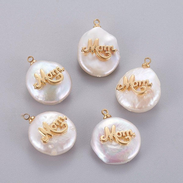 PandaHall Mother's Day Theme, Natural Cultured Freshwater Pearl Pendants, with Brass Cabochons, Nuggets with Word Mom, Golden...
PandaHall Mother's Day Theme, Natural Cultured Freshwater Pearl Pendants, with Brass Cabochons, Nuggets with Word Mom, Golden...