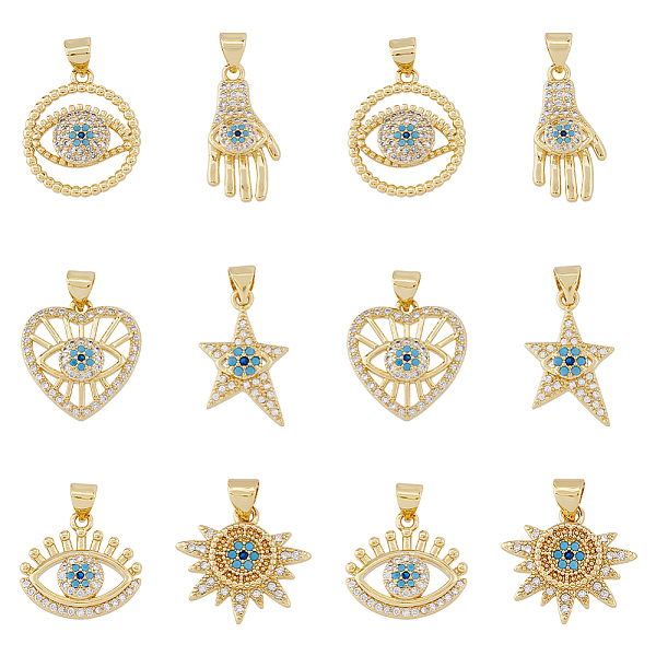 PandaHall DICOSMETIC 12Pcs 6 Styles Brass Micro Pave Cubic Zirconia Pendants, Evil Eye Theme Charm, Heart/Star/Sun, Golden...
PandaHall DICOSMETIC 12Pcs 6 Styles Brass Micro Pave Cubic Zirconia Pendants, Evil Eye Theme Charm, Heart/Star/Sun, Golden...
