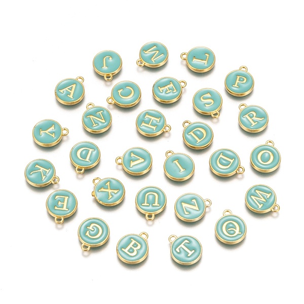 PandaHall Initial Letter A~Z Alphabet Enamel Charms, Flat Round Disc Double Sided Charms, Turquoise, 14x12x2mm, Hole: 1.5mm, 26pcs/set..., Green
PandaHall Initial Letter A~Z Alphabet Enamel Charms, Flat Round Disc Double Sided Charms, Turquoise, 14x12x2mm, Hole: 1.5mm, 26pcs/set..., Green