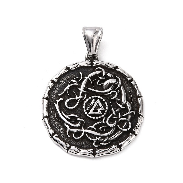 PandaHall 304 Stainless Steel Pendants, Flat Round with Valknut, Antique Silver, 36x32x3mm, Hole: 4x8mm Stainless Steel Flat Round
PandaHall 304 Stainless Steel Pendants, Flat Round with Valknut, Antique Silver, 36x32x3mm, Hole: 4x8mm Stainless Steel Flat Round