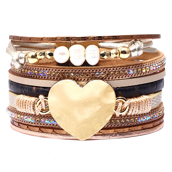 PandaHall PU Leather Multi-strand Bracelets, with Natural Pearl Beads, Alloy Findings and Rhinestone, Heart, Golden, Sienna, 7-1/2 inch..., Brown
PandaHall PU Leather Multi-strand Bracelets, with Natural Pearl Beads, Alloy Findings and Rhinestone, Heart, Golden, Sienna, 7-1/2 inch..., Brown