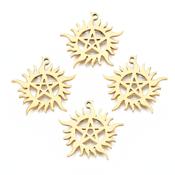 PandaHall 201 Stainless Steel Pendants, Sun with Star, Real 18K Gold Plated, 25x25x1.5mm, Hole: 1.5mm 201 Stainless Steel Sun
PandaHall 201 Stainless Steel Pendants, Sun with Star, Real 18K Gold Plated, 25x25x1.5mm, Hole: 1.5mm 201 Stainless Steel Sun