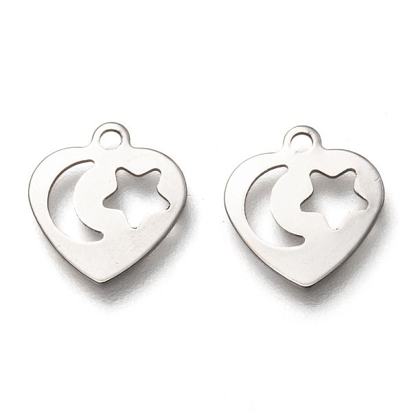PandaHall 201 Stainless Steel Charms, Laser Cut, Heart with Hollow Moon & Star, Stainless Steel Color, 12x11x0.5mm, Hole: 1.4mm 201...
PandaHall 201 Stainless Steel Charms, Laser Cut, Heart with Hollow Moon & Star, Stainless Steel Color, 12x11x0.5mm, Hole: 1.4mm 201...