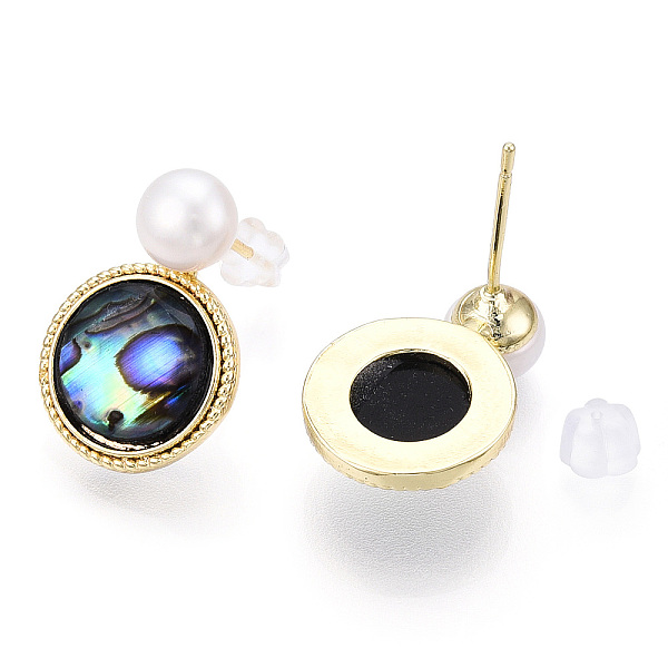 PandaHall Natural Pearl Stud Earrings, Brass Earrings with 925 Sterling Silver Pins, Paua Shell with Flat Round, Real 18K Gold Plated..., White
PandaHall Natural Pearl Stud Earrings, Brass Earrings with 925 Sterling Silver Pins, Paua Shell with Flat Round, Real 18K Gold Plated..., White