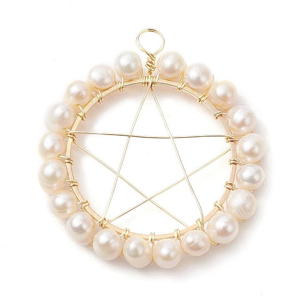 PandaHall Natural Cultured Freshwater Pearl Round Beaded Ring Pendants, Copper Wire Wrapped Pentagram Charms, Golden, 43.5x40x6.5mm, Hole...
PandaHall Natural Cultured Freshwater Pearl Round Beaded Ring Pendants, Copper Wire Wrapped Pentagram Charms, Golden, 43.5x40x6.5mm, Hole...