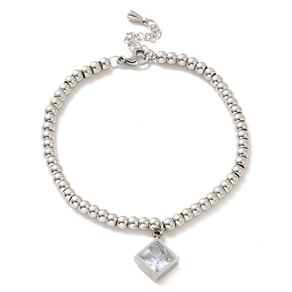 PandaHall 304 Stainless Steel Rhombus Charm Bracelet with Cubic Zirconia, 201 Stainless Steel Round Beads Bracelet for Women, Stainless..., Clear
PandaHall 304 Stainless Steel Rhombus Charm Bracelet with Cubic Zirconia, 201 Stainless Steel Round Beads Bracelet for Women, Stainless..., Clear