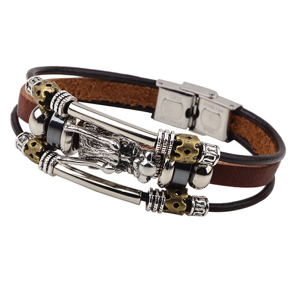 PandaHall Dragon Head Leather Cord Multi-strand Bracelets, with Alloy Findings, Mixed Color, 60mm, 150~200mm Alloy
PandaHall Dragon Head Leather Cord Multi-strand Bracelets, with Alloy Findings, Mixed Color, 60mm, 150~200mm Alloy