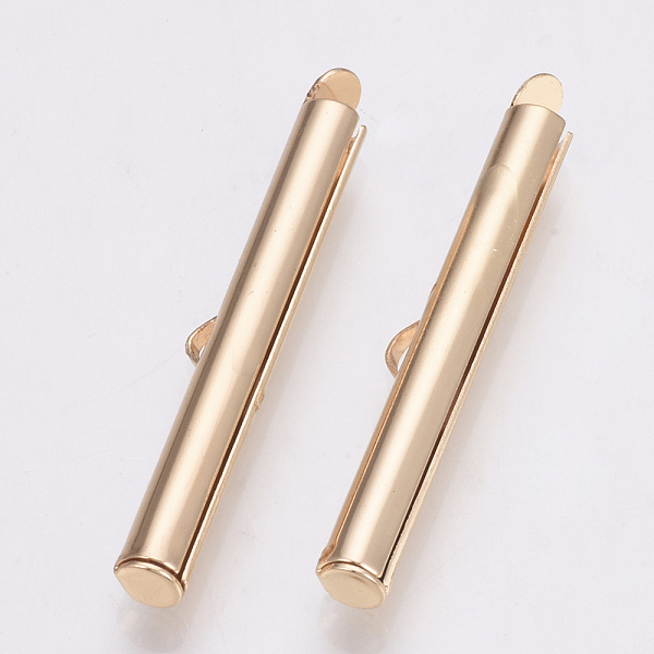 PandaHall Brass Slide On End Clasp Tubes, Slider End Caps, Light Gold, 6x35x4mm, Hole: 1x3mm, Inner Diameter: 3mm Brass
PandaHall Brass Slide On End Clasp Tubes, Slider End Caps, Light Gold, 6x35x4mm, Hole: 1x3mm, Inner Diameter: 3mm Brass