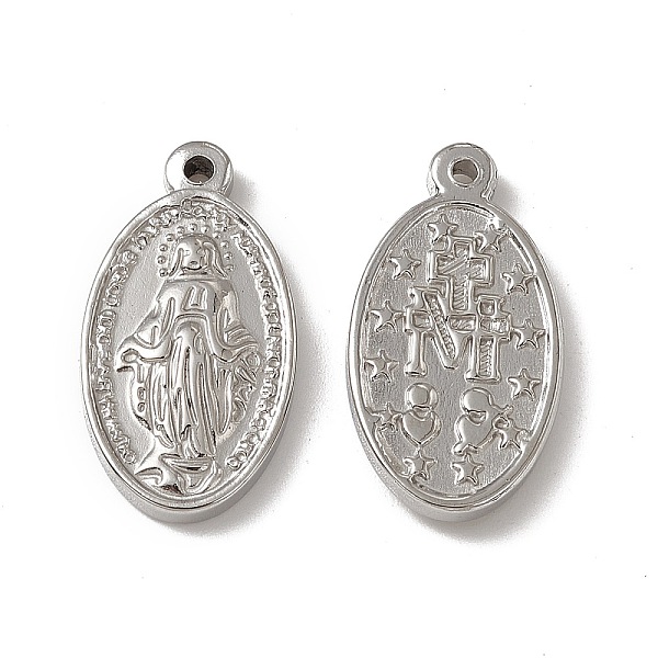 PandaHall 201 Stainless Steel Pendants, Oval with Saint Charm, Stainless Steel Color, 25x13.5x3mm, Hole: 1.5mm 201 Stainless Steel Oval 
PandaHall 201 Stainless Steel Pendants, Oval with Saint Charm, Stainless Steel Color, 25x13.5x3mm, Hole: 1.5mm 201 Stainless Steel Oval