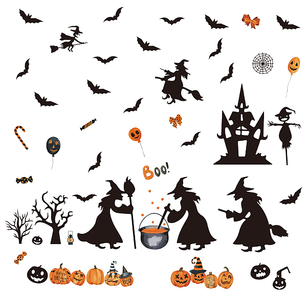 PandaHall PVC Wall Stickers, Wall Decoration, Witch, Spider Web, Haunted House, Bat, Dry Tree, Pumpkin Jack-O'-Lantern, Halloween Themed..., Black
PandaHall PVC Wall Stickers, Wall Decoration, Witch, Spider Web, Haunted House, Bat, Dry Tree, Pumpkin Jack-O'-Lantern, Halloween Themed..., Black
