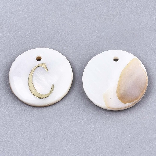 PandaHall Natural Freshwater Shell Pendants, with Golden Plated Brass Etched Metal Embellishments, Flat Round with Letter, Letter.C, 15x2mm...
PandaHall Natural Freshwater Shell Pendants, with Golden Plated Brass Etched Metal Embellishments, Flat Round with Letter, Letter.C, 15x2mm...