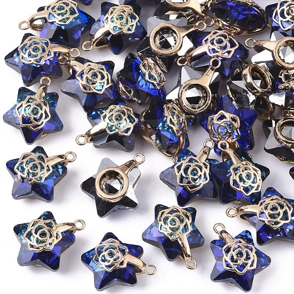 PandaHall Electroplate Glass Pendants, with Light Gold Plated Brass Ice Pick Pinch Bails, Faceted, Star with Rose, Dark Blue, 16x13.5x7mm...
PandaHall Electroplate Glass Pendants, with Light Gold Plated Brass Ice Pick Pinch Bails, Faceted, Star with Rose, Dark Blue, 16x13.5x7mm...