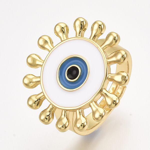 PandaHall Adjustable Brass Finger Rings, with Enamel, Sun with Eye, White, Size 8, 18mm Brass White
PandaHall Adjustable Brass Finger Rings, with Enamel, Sun with Eye, White, Size 8, 18mm Brass White
