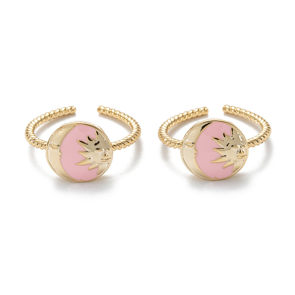 PandaHall Brass Enamel Cuff Rings, Open Rings, Long-Lasting Plated, Sun & Moon, Real 18K Gold Plated, US Size 6(16.5mm), 1.5mm Brass Pink
PandaHall Brass Enamel Cuff Rings, Open Rings, Long-Lasting Plated, Sun & Moon, Real 18K Gold Plated, US Size 6(16.5mm), 1.5mm Brass Pink