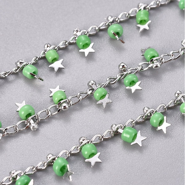 PandaHall Handmade Glass Beaded Chains, with Brass Side Twisted Chains Curb Chains, with Spool, Long-Lasting Plated, Soldered, Star, Real..., Green
PandaHall Handmade Glass Beaded Chains, with Brass Side Twisted Chains Curb Chains, with Spool, Long-Lasting Plated, Soldered, Star, Real..., Green