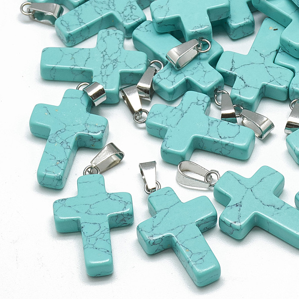 PandaHall Dyed Synthetic Turquoise Pendants, with Stainless Steel Snap On Bails, Cross, 29~30x18~19x5~6mm, Hole: 6x4mm Synthetic Turquoise...
PandaHall Dyed Synthetic Turquoise Pendants, with Stainless Steel Snap On Bails, Cross, 29~30x18~19x5~6mm, Hole: 6x4mm Synthetic Turquoise...