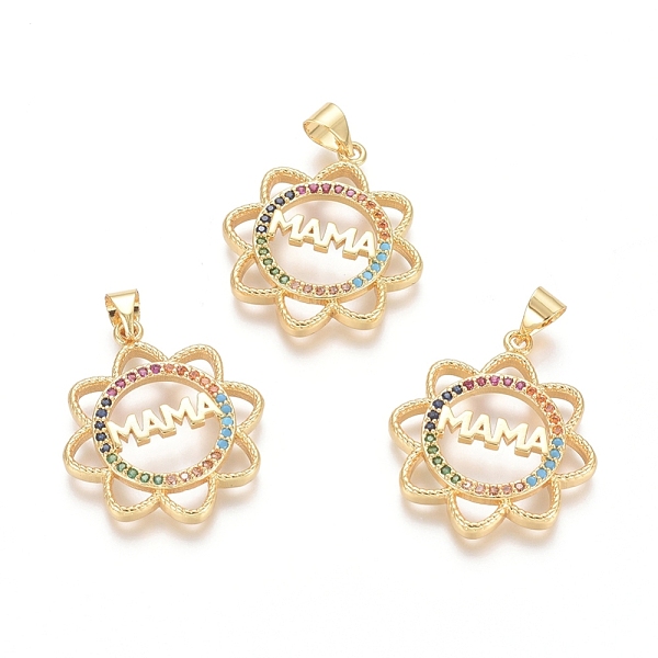 PandaHall Brass Micro Pave Cubic Zirconia Pendants, Flower with Word MaMa, For Mother's Day, Colorful, Golden, 24.5x22x3.5mm, Hole...
PandaHall Brass Micro Pave Cubic Zirconia Pendants, Flower with Word MaMa, For Mother's Day, Colorful, Golden, 24.5x22x3.5mm, Hole...
