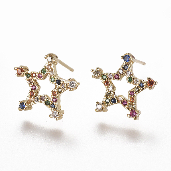 PandaHall Brass Micro Pave Cubic Zirconia Studs Earrings, Star, Colorful, 12.5x13.5x3mm, Pin: 0.7mm Cubic Zirconia
PandaHall Brass Micro Pave Cubic Zirconia Studs Earrings, Star, Colorful, 12.5x13.5x3mm, Pin: 0.7mm Cubic Zirconia