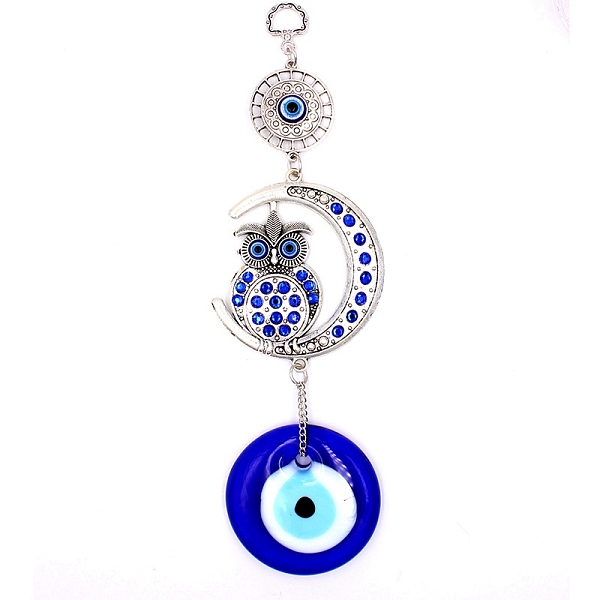 PandaHall Lampwork Turkish Blue Evil Eye Pendant Decoration, with Alloy Rhinestone Moon with Owl Link for Home Wall Hanging Ornament...
PandaHall Lampwork Turkish Blue Evil Eye Pendant Decoration, with Alloy Rhinestone Moon with Owl Link for Home Wall Hanging Ornament...