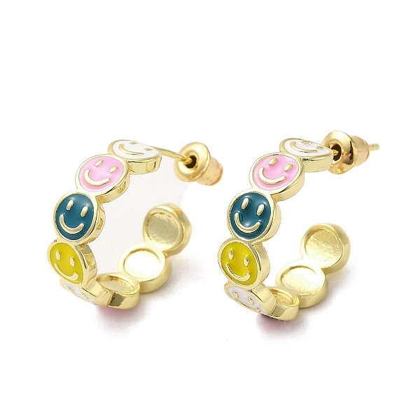 PandaHall Smiling Face Real 18K Gold Plated Brass Stud Earrings, Half Hoop Earrings with Enamel, Colorful, 19x6mm Brass Smiling Face
PandaHall Smiling Face Real 18K Gold Plated Brass Stud Earrings, Half Hoop Earrings with Enamel, Colorful, 19x6mm Brass Smiling Face