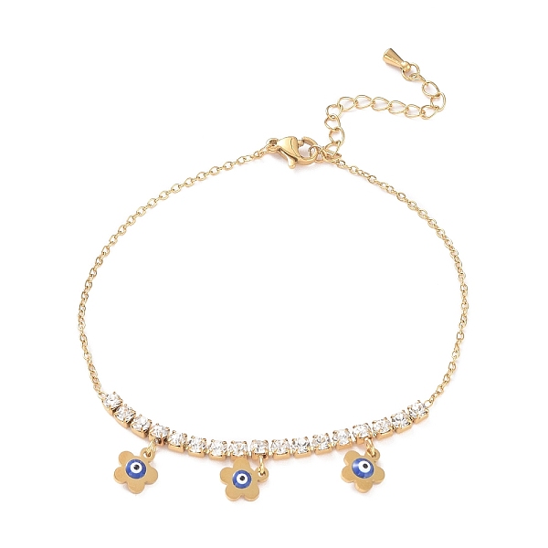 PandaHall Enamel Evil Eye Flower Charm Anklet with Rhinestone Chains, Ion Plating(IP) 304 Stainless Steel Jewelry for Women, Golden, 10-1/2..., Blue
PandaHall Enamel Evil Eye Flower Charm Anklet with Rhinestone Chains, Ion Plating(IP) 304 Stainless Steel Jewelry for Women, Golden, 10-1/2..., Blue