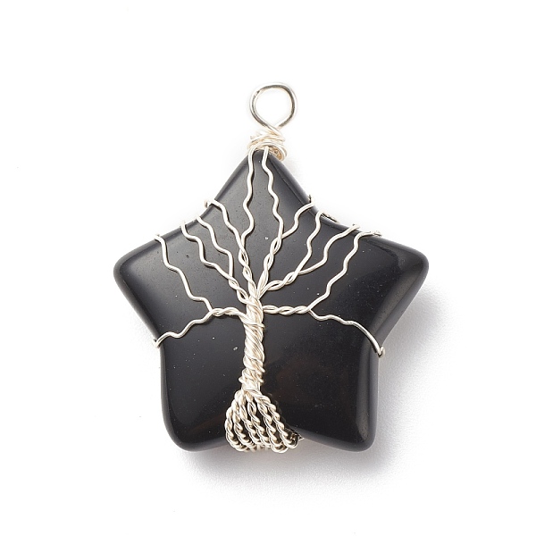 PandaHall Natural Obsidian Pendants, with Silver Tone Copper Wire Wrapped, Star with Tree, 36x30x12mm, Hole: 3.5mm Obsidian Star
PandaHall Natural Obsidian Pendants, with Silver Tone Copper Wire Wrapped, Star with Tree, 36x30x12mm, Hole: 3.5mm Obsidian Star