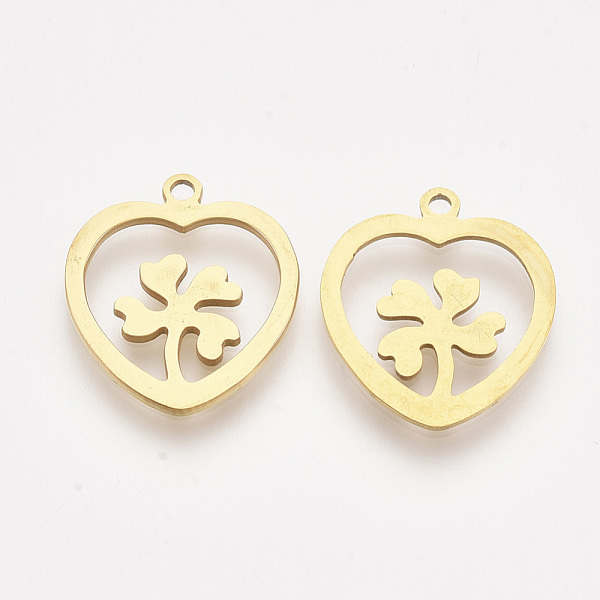 PandaHall 201 Stainless Steel Pendants, Laser Cut Pendants, Heart with Four Leaf Clover, Golden, 17.5x15.5x1mm, Hole: 1.4mm 201 Stainless...
PandaHall 201 Stainless Steel Pendants, Laser Cut Pendants, Heart with Four Leaf Clover, Golden, 17.5x15.5x1mm, Hole: 1.4mm 201 Stainless...