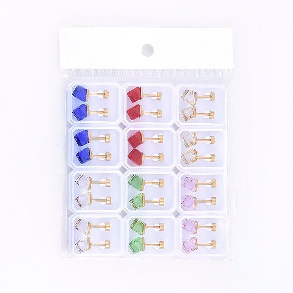 PandaHall 304 Stainless Steel Earlobe Plugs, Screw Back Earrings, with Glass Rhinestones, Cube, Mixed Color, 6x6x6mm, Pin: 1mm, 12pairs/bag..., Multicolor
PandaHall 304 Stainless Steel Earlobe Plugs, Screw Back Earrings, with Glass Rhinestones, Cube, Mixed Color, 6x6x6mm, Pin: 1mm, 12pairs/bag..., Multicolor