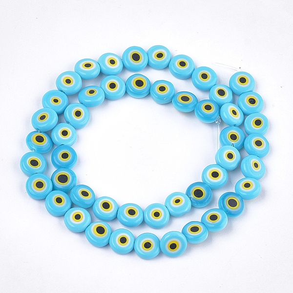 PandaHall Handmade Evil Eye Lampwork Beads Strands, Flat Round, Sky Blue, 7.5x3mm, Hole: 1mm, about 48pcs/strand, 13.7 inch~14.9 inch...
PandaHall Handmade Evil Eye Lampwork Beads Strands, Flat Round, Sky Blue, 7.5x3mm, Hole: 1mm, about 48pcs/strand, 13.7 inch~14.9 inch...