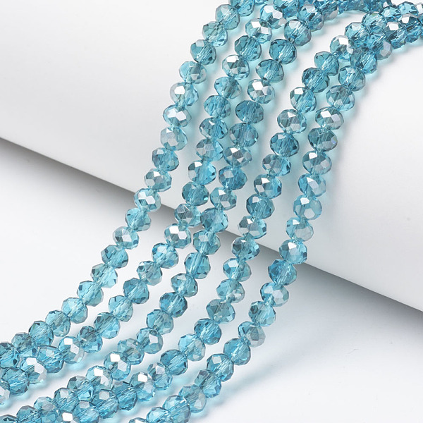 PandaHall Electroplate Transparent Glass Beads Strands, Half Gray Plated, Faceted, Rondelle, Cyan, 6x5mm, Hole: 1mm, about 85~88pcs/strand...
PandaHall Electroplate Transparent Glass Beads Strands, Half Gray Plated, Faceted, Rondelle, Cyan, 6x5mm, Hole: 1mm, about 85~88pcs/strand...