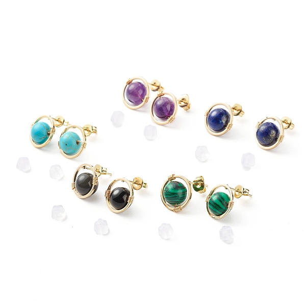 PandaHall Mixed Gemstone Round Beads Stud Earrings for Girl Women, Wire Wrap Brass Earring, Golden, 12.5x12mm, Pin: 0.7mm Mixed Stone Half...
PandaHall Mixed Gemstone Round Beads Stud Earrings for Girl Women, Wire Wrap Brass Earring, Golden, 12.5x12mm, Pin: 0.7mm Mixed Stone Half...