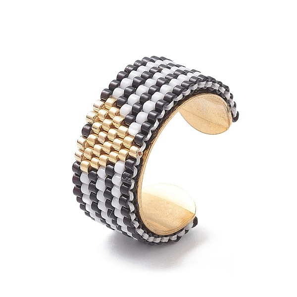 PandaHall Glass Seed Beaded Heart Open Cuff Rings, Golden Stainless Steel Jewelry, Black, Inner Diameter: 18mm Glass Black
PandaHall Glass Seed Beaded Heart Open Cuff Rings, Golden Stainless Steel Jewelry, Black, Inner Diameter: 18mm Glass Black