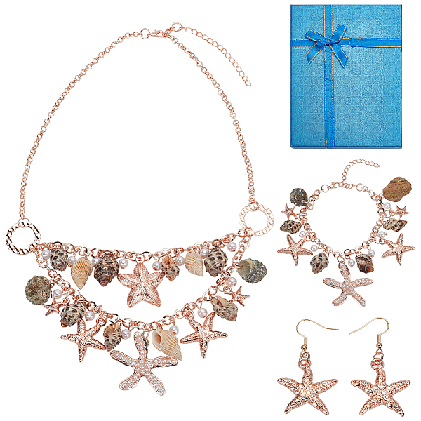 PandaHall 1 Set Iron Starfish & Natural Shell & Plastic Pearl Charm Bracelet & Dangle Earrings & Bib Necklaces Set, Ocean Theme Jewelry...
PandaHall 1 Set Iron Starfish & Natural Shell & Plastic Pearl Charm Bracelet & Dangle Earrings & Bib Necklaces Set, Ocean Theme Jewelry...