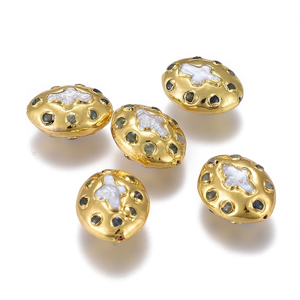 PandaHall Natural Cultured Freshwater Pearl Beads, with Natural Chrysoprase and Brass Edge Golden Plated, Oval with Cross, 26.5x20x12.5mm...
PandaHall Natural Cultured Freshwater Pearl Beads, with Natural Chrysoprase and Brass Edge Golden Plated, Oval with Cross, 26.5x20x12.5mm...