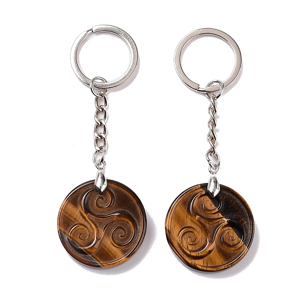 PandaHall Natural Tiger Eye Triskele/Triskelion Pendant Keychain, with Brass Split Key Rings, 9cm Tiger Eye Flat Round
PandaHall Natural Tiger Eye Triskele/Triskelion Pendant Keychain, with Brass Split Key Rings, 9cm Tiger Eye Flat Round