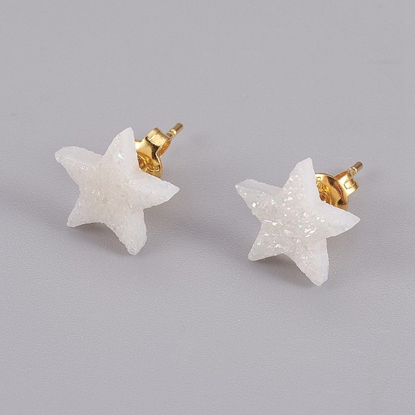PandaHall Electroplate Natural Druzy Agate Stud Earrings, with Brass Findings, Star, Rainbow Plated, 10x11x3mm, Pin: 0.8mm Natural Agate
PandaHall Electroplate Natural Druzy Agate Stud Earrings, with Brass Findings, Star, Rainbow Plated, 10x11x3mm, Pin: 0.8mm Natural Agate
