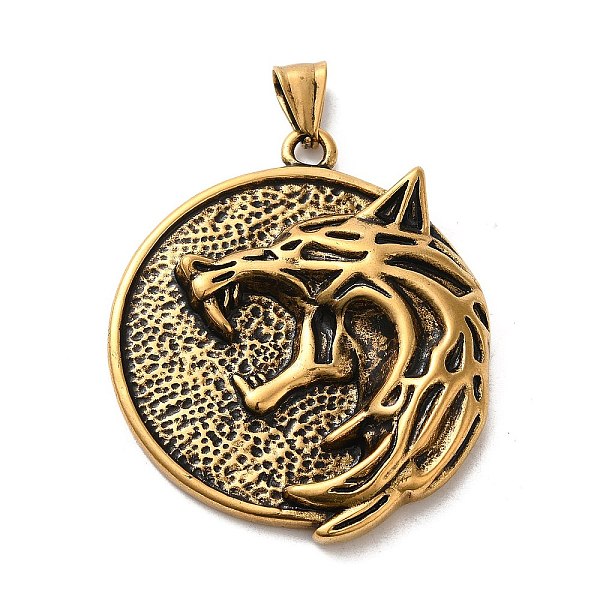 PandaHall 304 Stainless Steel Big Pendants, Flat Round with Wolf & Helm of Awe Charm, Antique Golden, 60x44x7mm, Hole: 10x5mm 304 Stainless...
PandaHall 304 Stainless Steel Big Pendants, Flat Round with Wolf & Helm of Awe Charm, Antique Golden, 60x44x7mm, Hole: 10x5mm 304 Stainless...