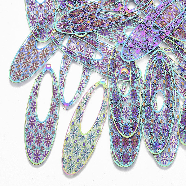 PandaHall Ion Plating(IP) 304 Stainless Steel Filigree Big Pendants, Etched Metal Embellishments, Oval with Flower, Rainbow Color...
PandaHall Ion Plating(IP) 304 Stainless Steel Filigree Big Pendants, Etched Metal Embellishments, Oval with Flower, Rainbow Color...