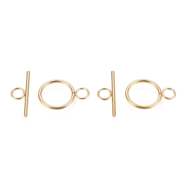 PandaHall Ion Plating(IP) 304 Stainless Steel Toggle Clasps, Ring, Golden, Ring: 27.5x19.5x2mm, Hole: 5.5mm, Bar: 30x10x2mm, Hole: 5.5mm 304...
PandaHall Ion Plating(IP) 304 Stainless Steel Toggle Clasps, Ring, Golden, Ring: 27.5x19.5x2mm, Hole: 5.5mm, Bar: 30x10x2mm, Hole: 5.5mm 304...