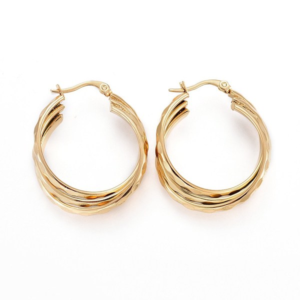 PandaHall Ion Plating(IP) 304 Stainless Steel Triple Hoop Earrings, Dapped Oval, Golden, 36x30x9mm, Pin: 1.5x0.5mm 304 Stainless Steel Oval
PandaHall Ion Plating(IP) 304 Stainless Steel Triple Hoop Earrings, Dapped Oval, Golden, 36x30x9mm, Pin: 1.5x0.5mm 304 Stainless Steel Oval