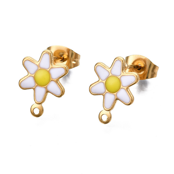 PandaHall 304 Stainless Steel Enamel Stud Earring Findings, with Loop and Ear Nuts/Earring Backs, Flower, White, 12.5x9mm, Hole: 1mm, Pin...
PandaHall 304 Stainless Steel Enamel Stud Earring Findings, with Loop and Ear Nuts/Earring Backs, Flower, White, 12.5x9mm, Hole: 1mm, Pin...