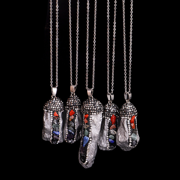 PandaHall Raw Rough Mixed Gemstone Nugget Pendant Necklace with Rhinestone, Chakra Yoga Theme Necklace with Alloy Chains for Women, Silver...
PandaHall Raw Rough Mixed Gemstone Nugget Pendant Necklace with Rhinestone, Chakra Yoga Theme Necklace with Alloy Chains for Women, Silver...