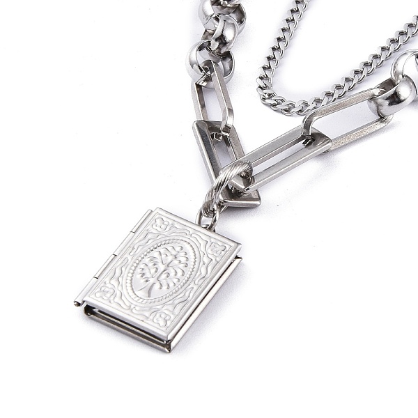 PandaHall 304 Stainless Steel Diffuser Locket Pendant Necklaces, Double Layer Necklaces, with Curb Chains & Figaro Chains, Book with Tree of...
PandaHall 304 Stainless Steel Diffuser Locket Pendant Necklaces, Double Layer Necklaces, with Curb Chains & Figaro Chains, Book with Tree of...