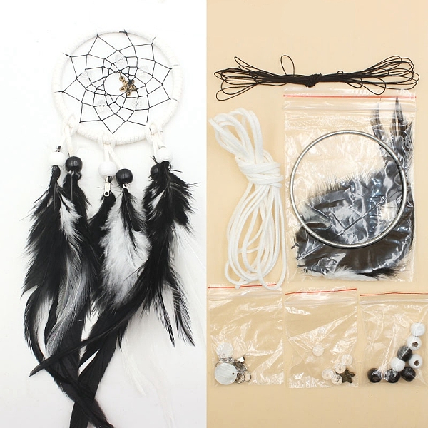 PandaHall Iron Woven Web/Net with Feather Pendant Decorations, with Wood Beads, Covered with Cotton Lace and Villus Cord, Flat Round, Black...
PandaHall Iron Woven Web/Net with Feather Pendant Decorations, with Wood Beads, Covered with Cotton Lace and Villus Cord, Flat Round, Black...